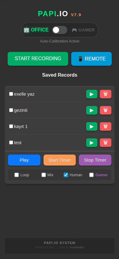 PAPI.IO Microsoft Teams ve Slack Always Active Modu Arayüzü